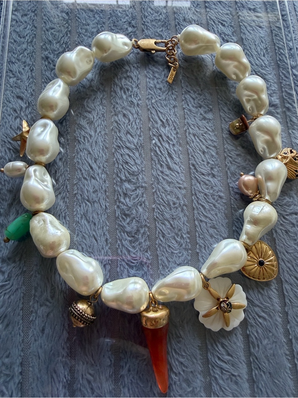 Zara White Pearl Charm Necklace with Gold & Coral Accents